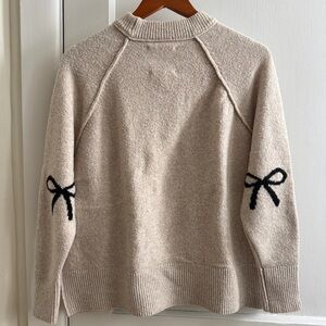 AERIE taupe sweater with Black Bow Accents on elbows